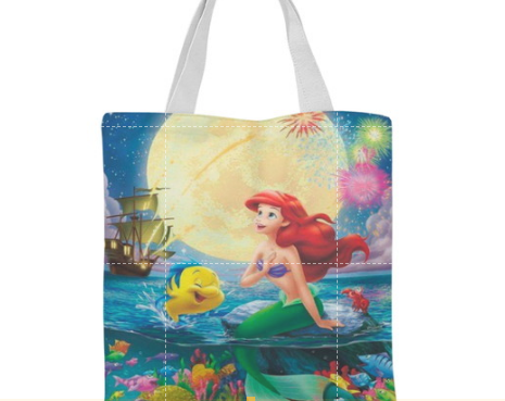 Ecobag personalizada Ariel: azul com linguado e navio, com alças.
