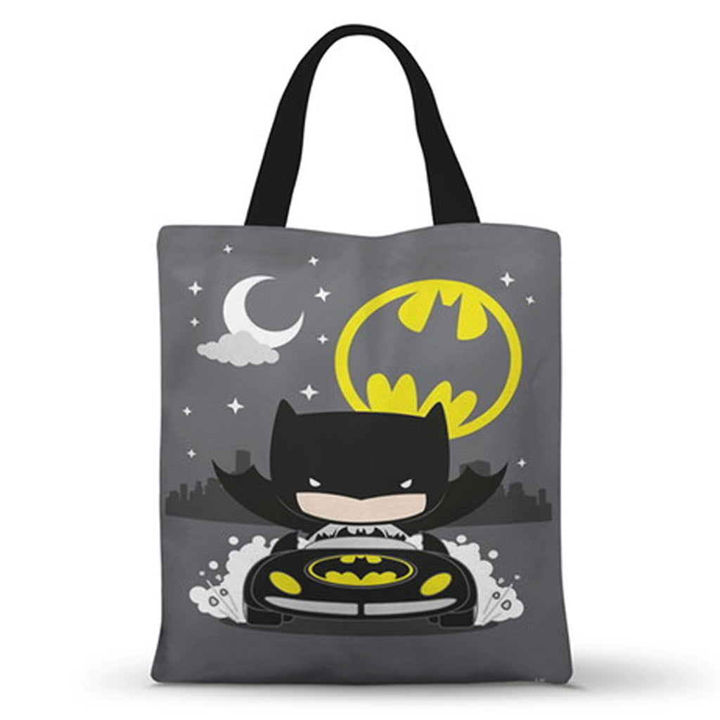Ecobag personalizada Batman: cinza com lua e símbolo, com alças.
