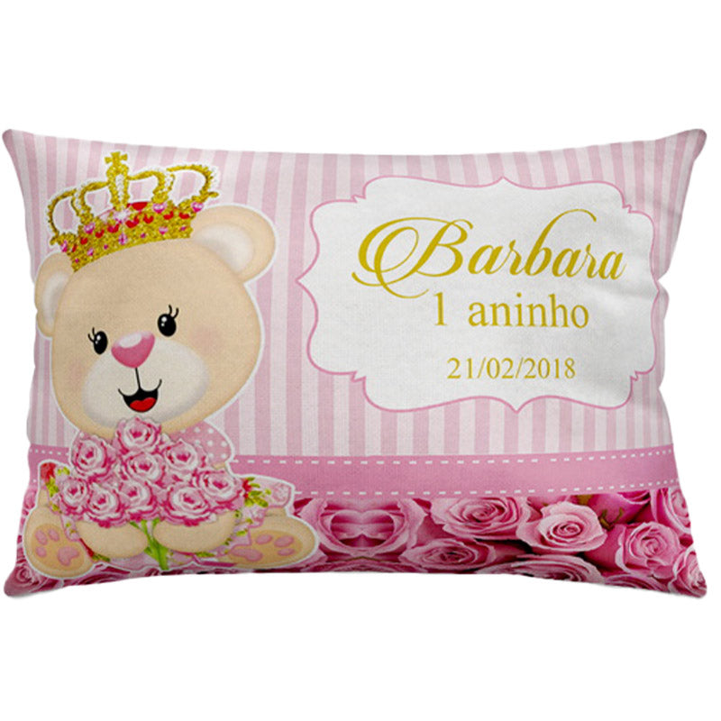 Almofada personalizada Retangular: Ursa Rosa com Coroa e Flores