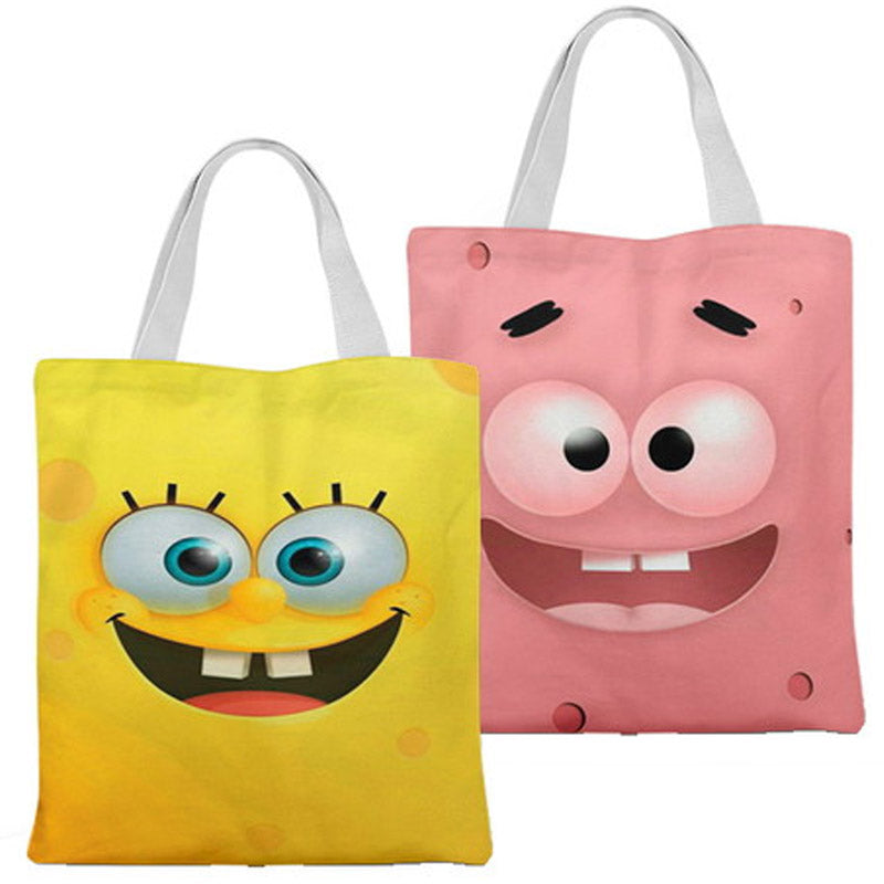 Ecobag personalizada Bob Esponja: amarela e rosa, com alças.