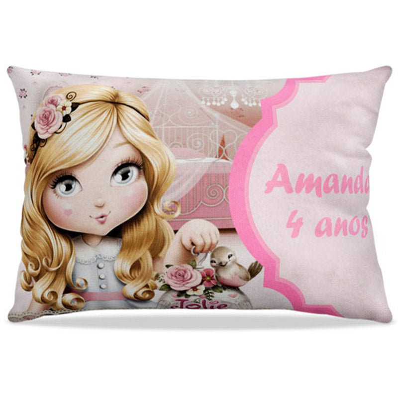 Almofada personalizada Retangular: Jolie Rosa com Menina e Flores