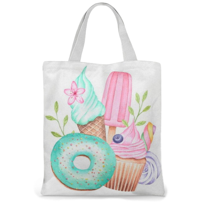 Ecobag personalizada Confeitaria: branca com doces pastel, com alças.