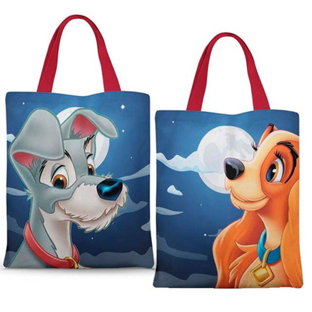Ecobag personalizada Dama e Vagabundo: azul com nuvens, com alças.