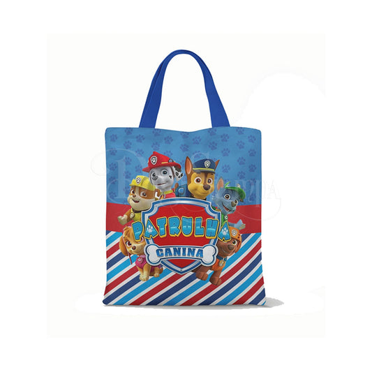 Ecobag personalizada Patrulha Canina: listras coloridas, com alças.