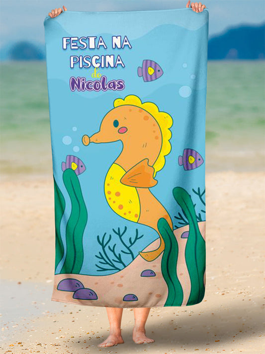 Toalha de Marinho Festa Piscina Com Nome Personalizada