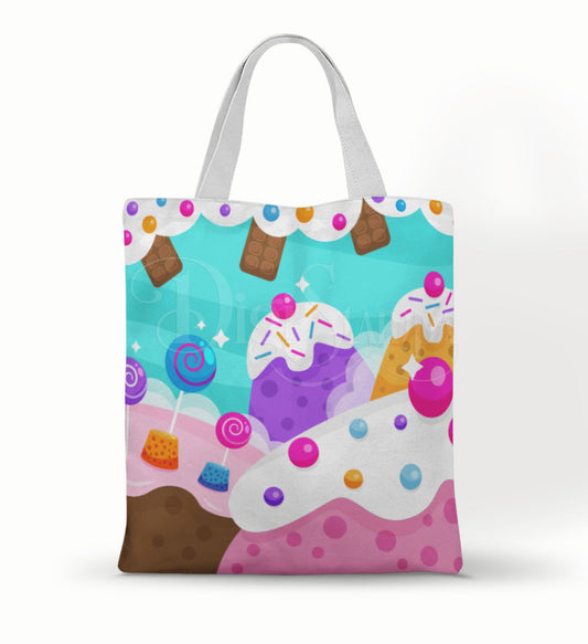 Ecobag personalizada Confeitaria: azul com cupcakes, com alças.