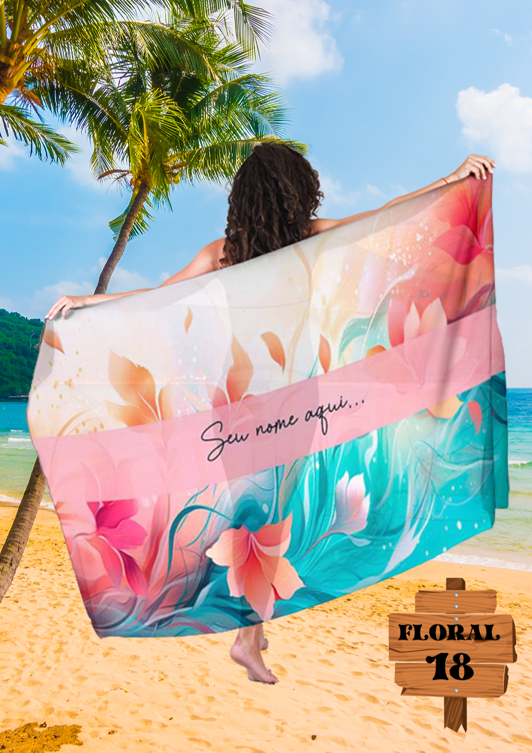 Canga de Praia Floral 18 De Amigas Personalizada com Nome
