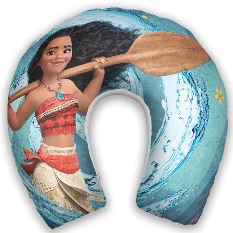 Kit infantil Moana: almofada de pescoço e máscara de dormir personalizadas, estampa mar azul.