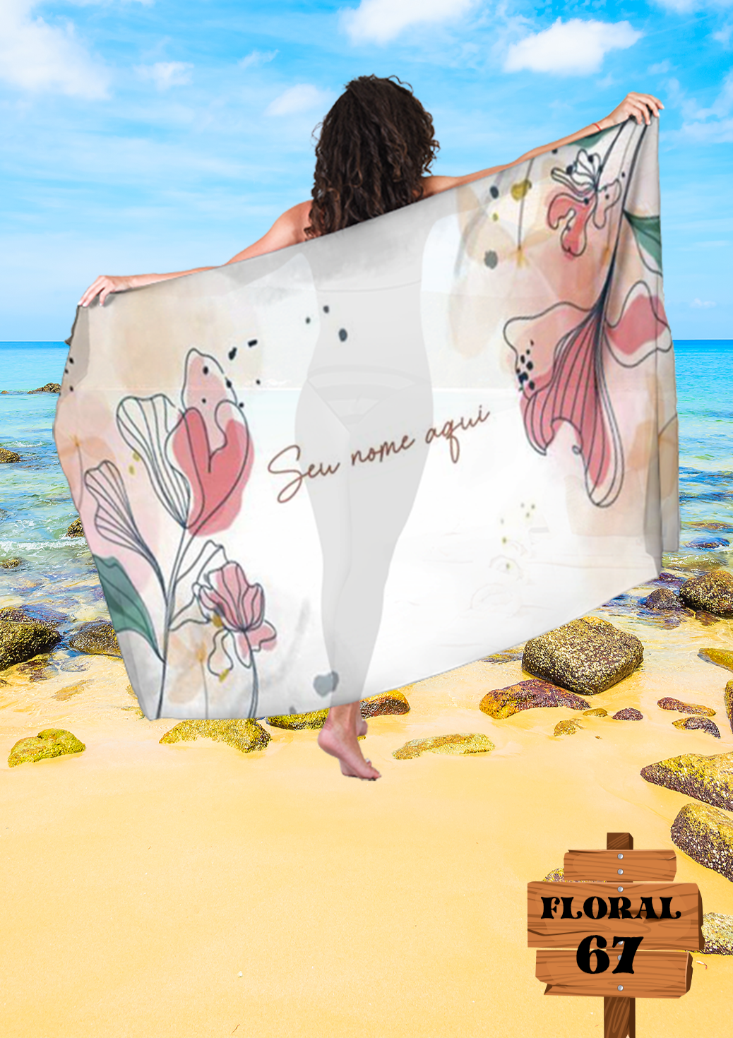 Canga de Praia Floral 67 Personalizada com Nome