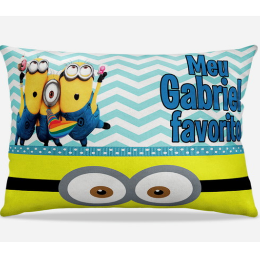 Almofada personalizada Retangular: Minions com Listras e Fundo Azul