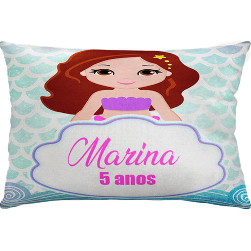 Almofada personalizada Retangular: Sereia com Fundo Azul de Escamas