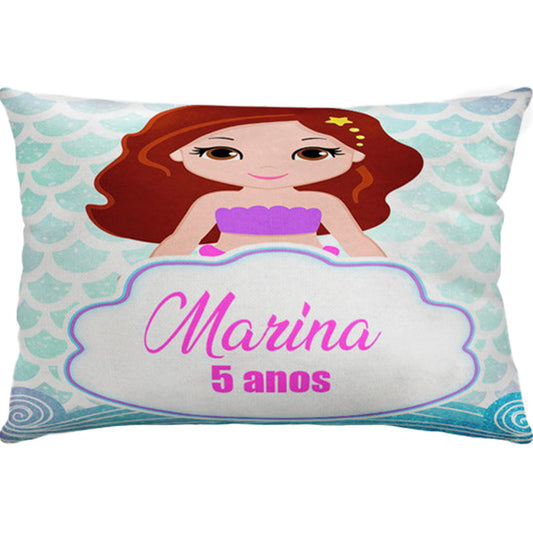 Almofada personalizada Retangular: Sereia com Fundo Azul de Escamas