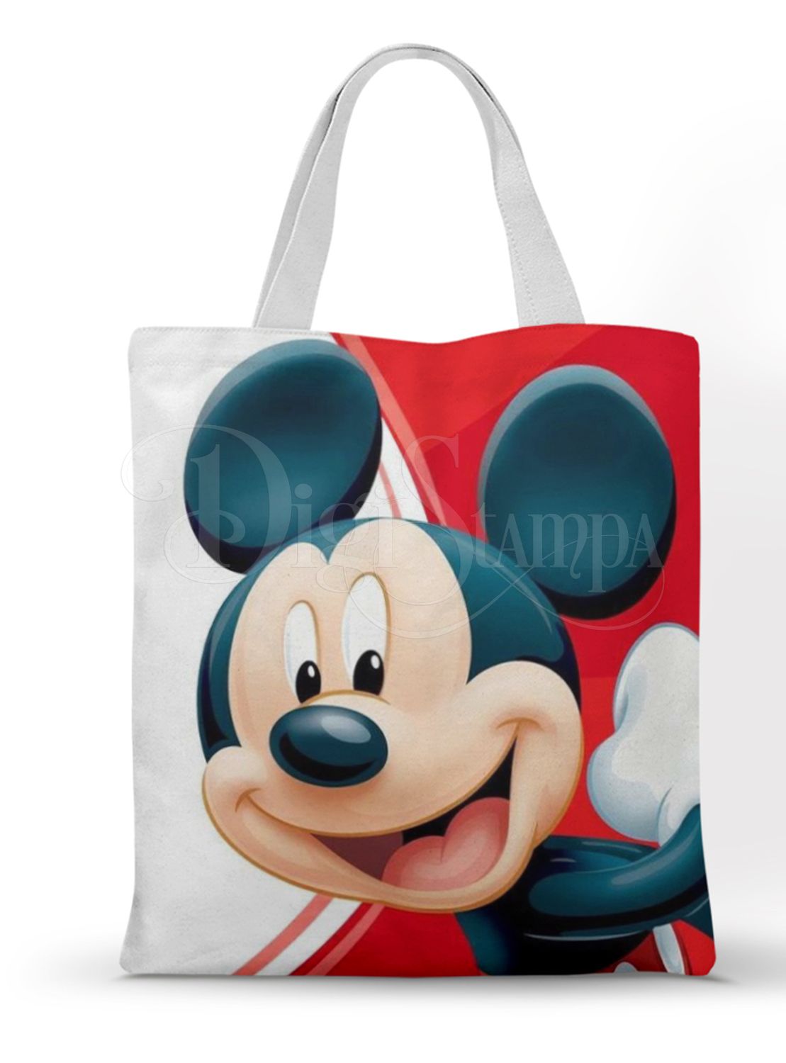 Ecobag personalizada Mickey Mouse: vermelha com rosto, com alças.