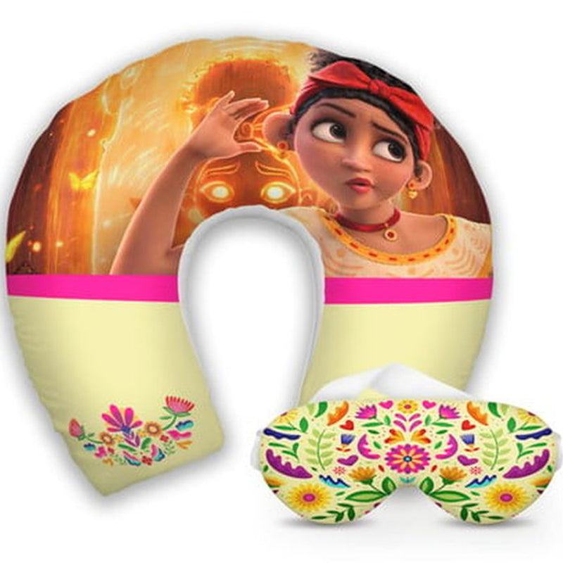 Kit infantil Moana: almofada de pescoço e máscara de dormir personalizadas, estampa flores.