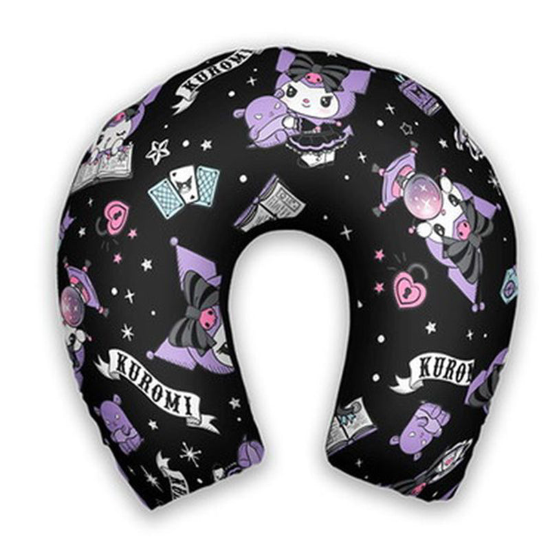 Kit infantil Kuromi: almofada de pescoço e máscara de dormir personalizadas, estampa preto.