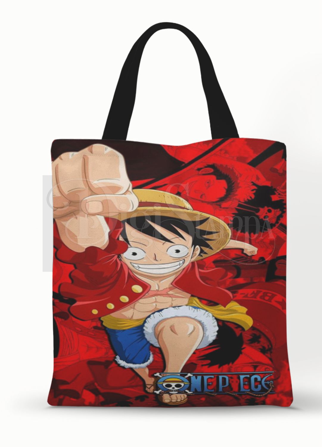 Ecobag personalizada One Piece: vermelha com luffy, com alças.