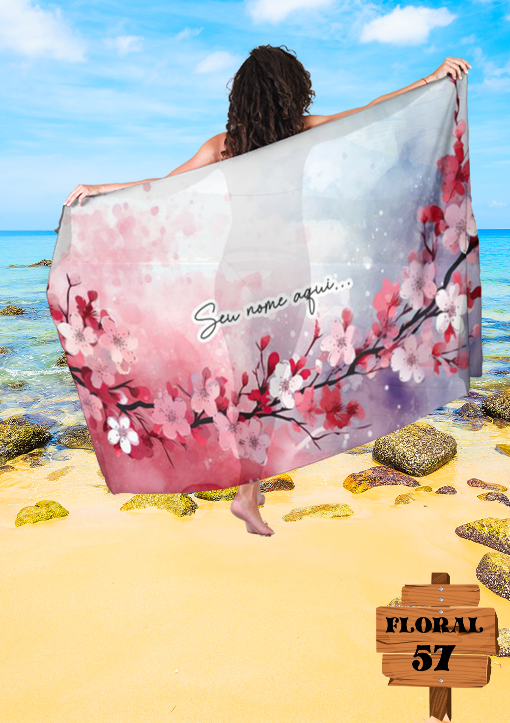 Canga de Praia Floral 57 Saída Personalizada com Nome