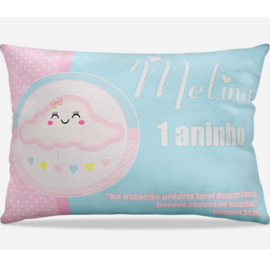 Almofada personalizada Retangular: Chuva de Amor Azul e Rosa com Nuvem