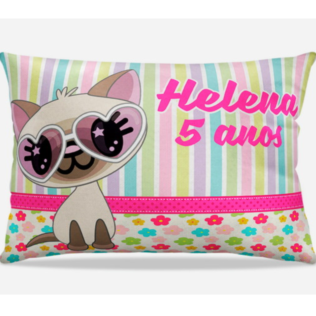 Almofada personalizada Retangular: Gatinha com Óculos e Listras