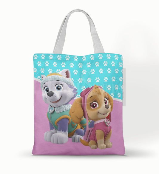 Ecobag personalizada Patrulha Canina: rosa com skye e everest, com alças.