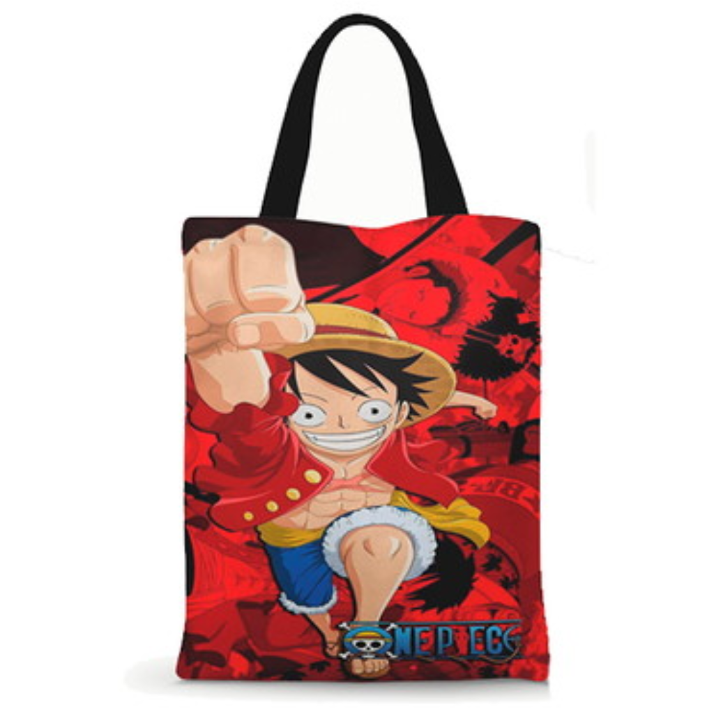 Ecobag personalizada One Piece: vermelha com luffy, com alças.