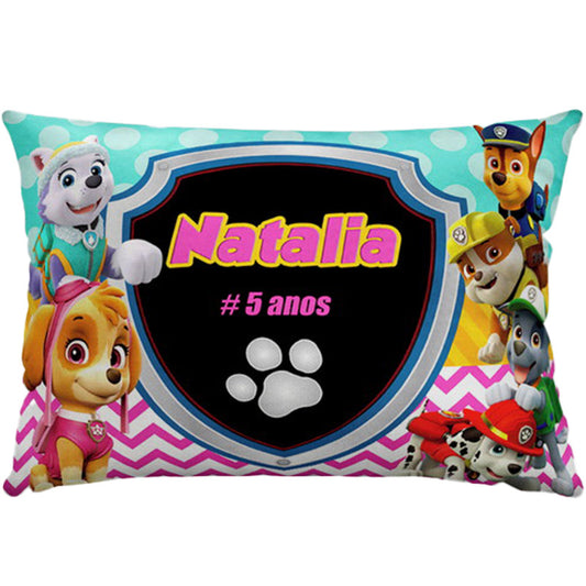 Almofada personalizada Retangular: Patrulha Canina com Listras Rosas