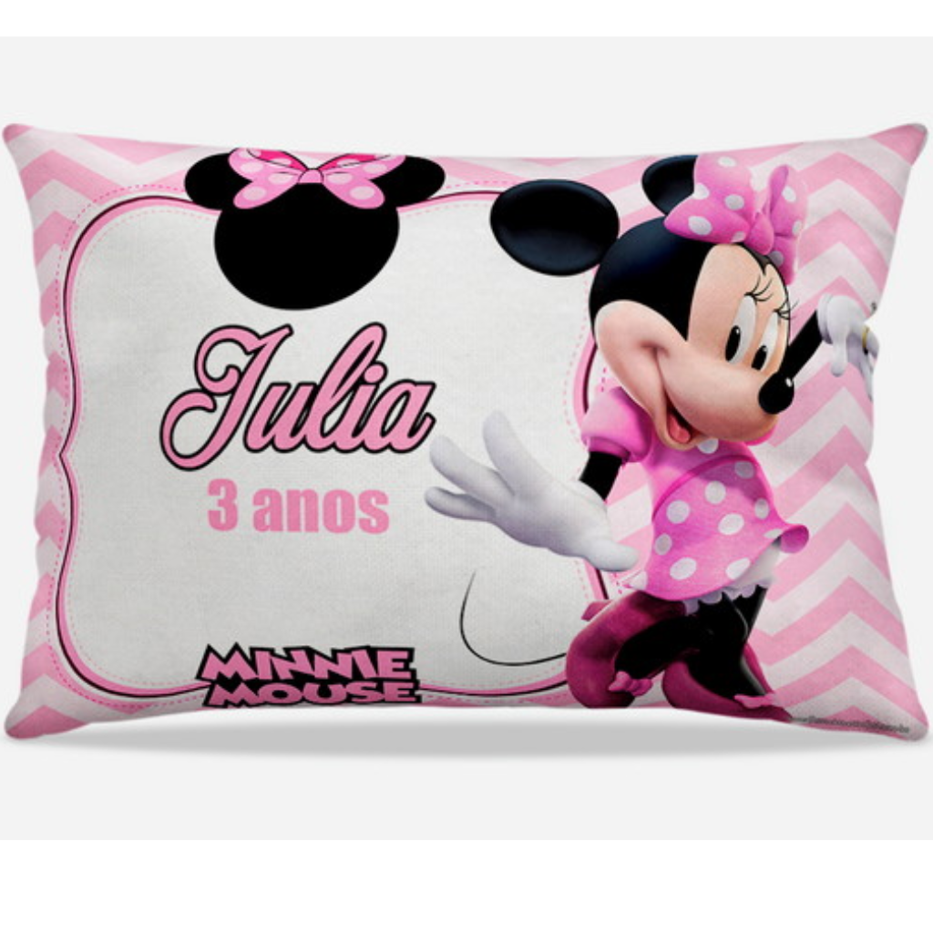 Almofada personalizada Retangular: Minnie Rosa com Listras em Zigue-Zague