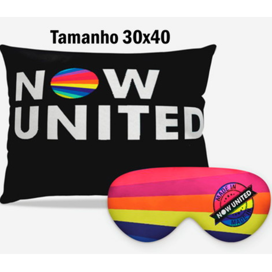 Kit Now United personalizado: almofada retangular e máscara de dormir, estampa preto.