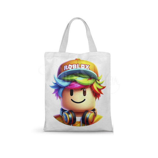 Ecobag personalizada Roblox: branca com rosto colorido, com alças.