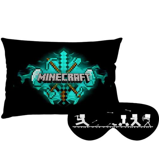 Kit Minecraft personalizado: almofada retangular e máscara de dormir, estampa preto e verde.