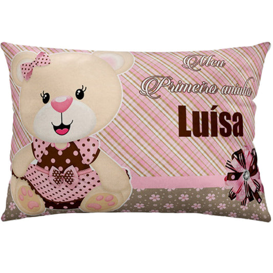 Almofada personalizada Retangular: Ursa Rosa com Xadrez e Borboleta
