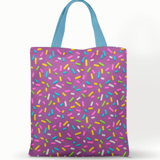 Ecobag personalizada Confeitaria: roxa com granulados, com alças.