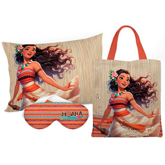 Kit Moana personalizado: almofada 20x30 cm, ecobag 25x32 cm e máscara de dormir, estampa vermelho.