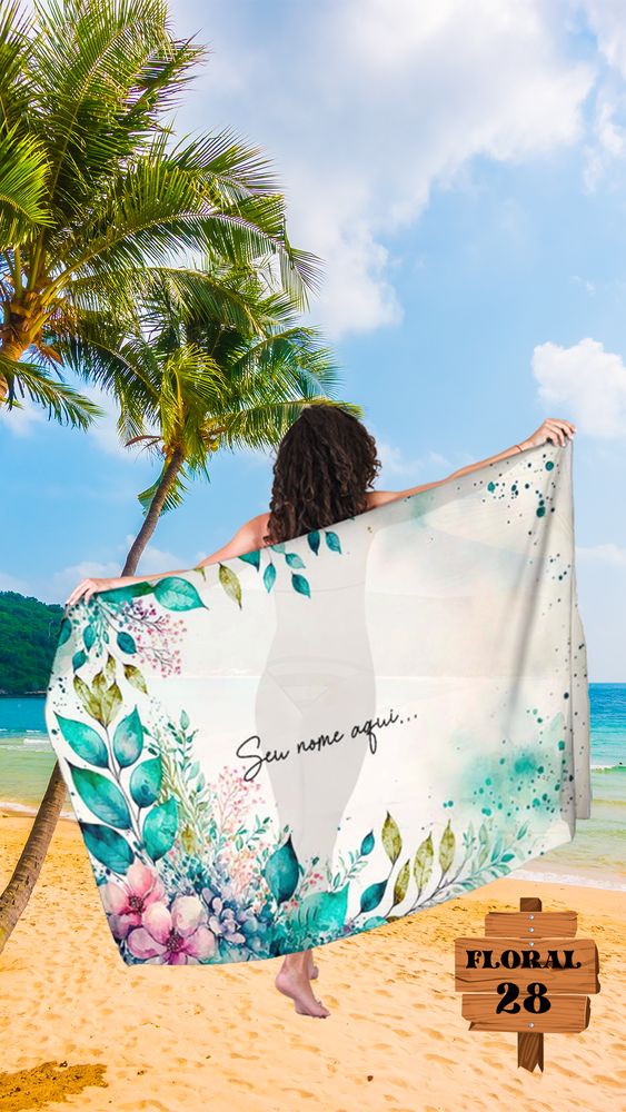 Canga de De Solteira Floral 28 Personalizada com Nome