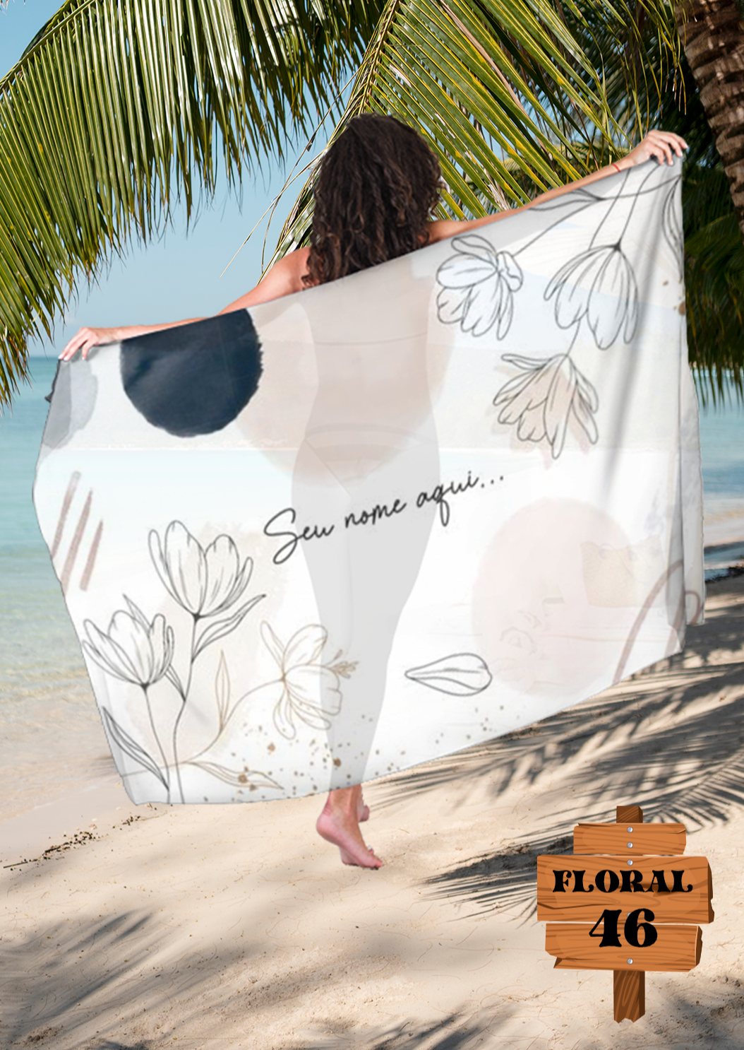 Canga de Praia Floral 46 Personalizada com Nome