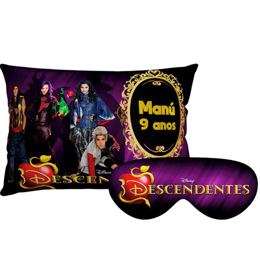 Kit Descendentes personalizado: almofada retangular e máscara de dormir, estampa preto e dourado.