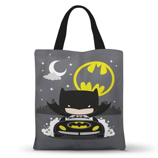Ecobag personalizada Batman: cinza com lua e símbolo, com alças.