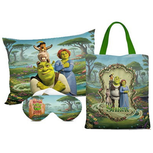 Kit Shrek personalizado: almofada 20x30 cm, ecobag 25x32 cm e máscara de dormir, estampa verde.