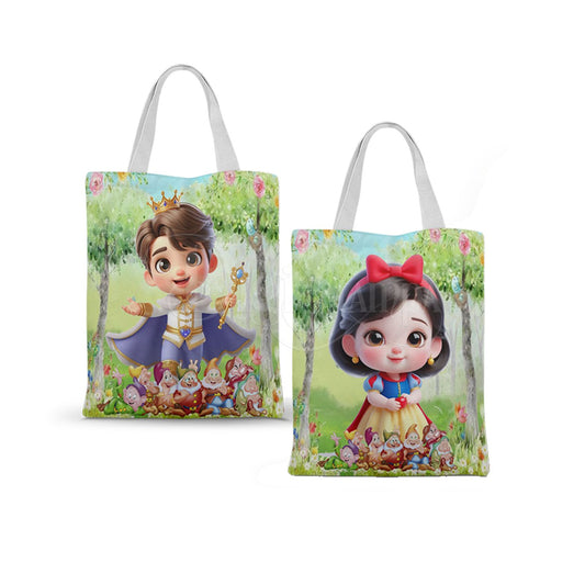 Ecobag personalizada Branca de Neve: jardim e personagens, com alças.