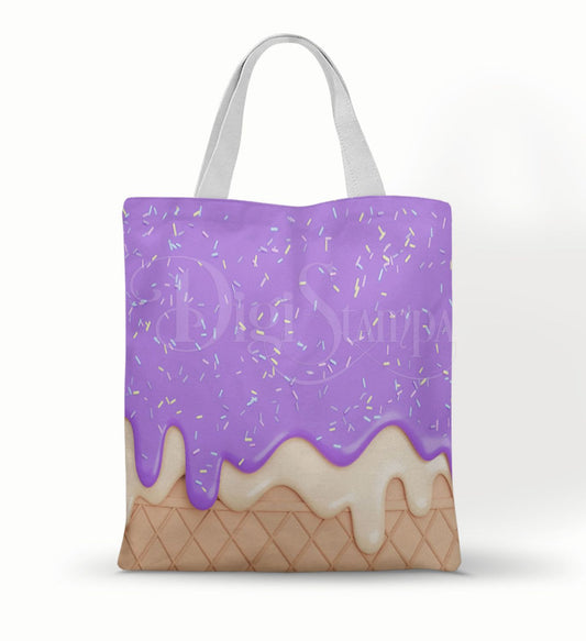 Ecobag personalizada Sorvete: lilás com casquinha, com alças.