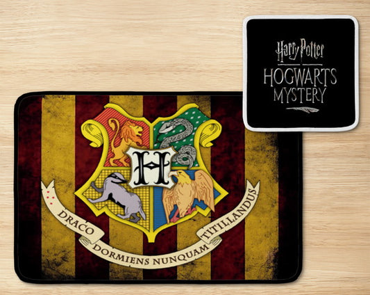 Jogo americano Harry Potter, brasão de hogwarts, com porta-prato e porta-copo.