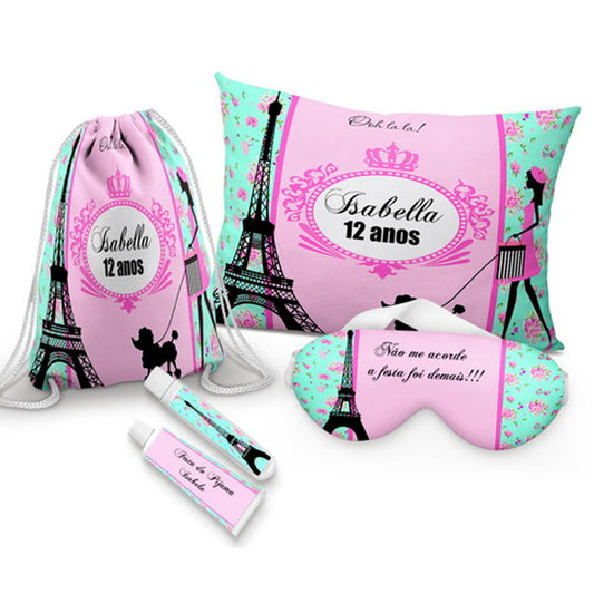 Almofada 20x30 Kit Paris Pink + Máscara + Sacochila 26X32