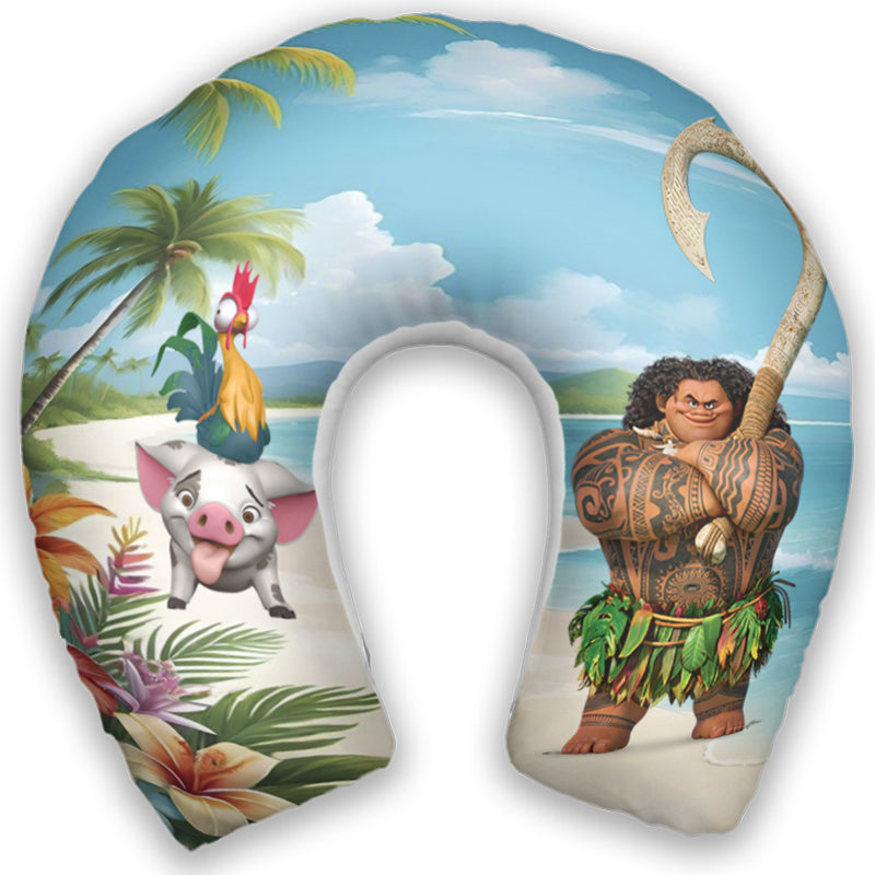 Kit infantil Moana: almofada de pescoço e máscara de dormir personalizadas, estampa praia.