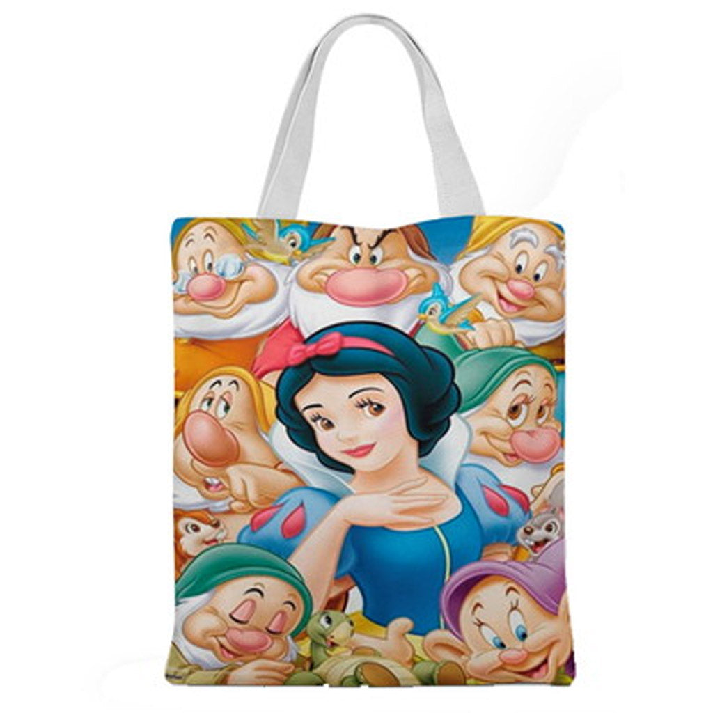 Ecobag personalizada Branca de Neve: colorida com anões, com alças.