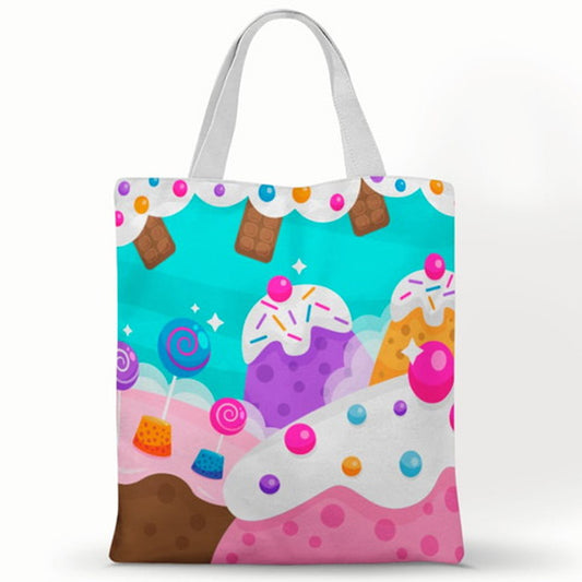 Ecobag personalizada Confeitaria: azul com cupcakes, com alças.