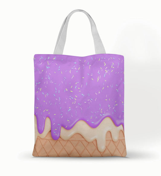 Ecobag personalizada Sorvete: lilás com casquinha, com alças.