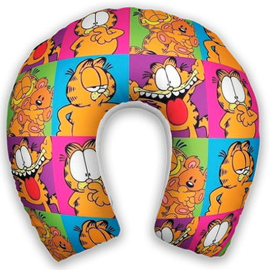 Almofada de pescoço infantil Garfield: Garfield em diferentes poses em blocos coloridos.