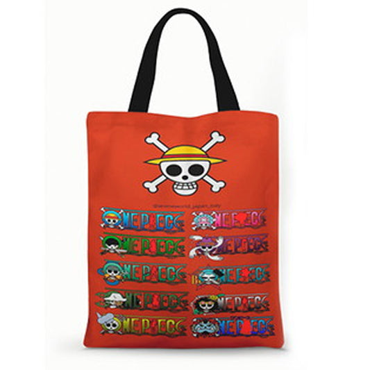 Ecobag personalizada One Piece: vermelha com caveira, com alças.