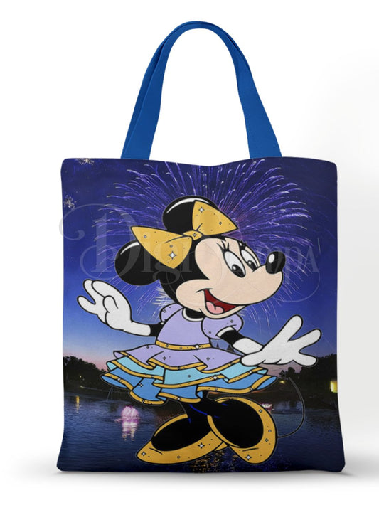 Ecobag personalizada Minnie Mouse: azul com estrelas, com alças.