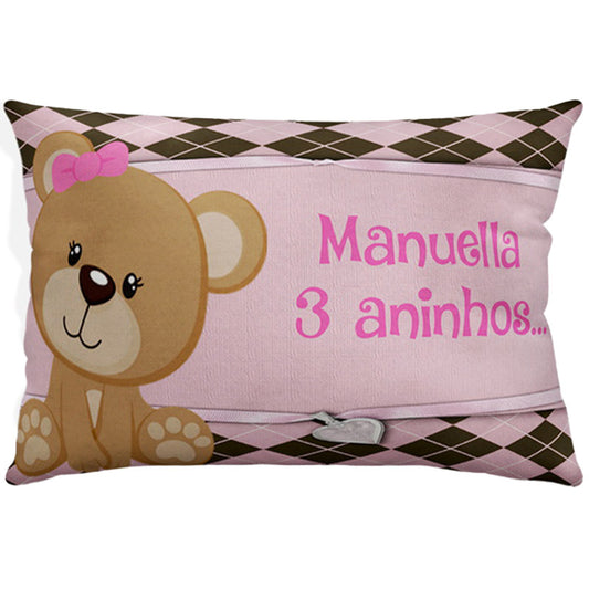 Almofada personalizada Retangular: Ursa Rosa e Marrom com Losangos